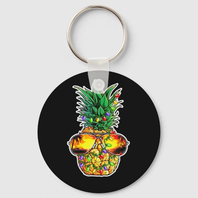 Ananas Weihnachtsbaum Lights Weihnachtsbrille Schlüsselanhänger (Vorderseite)