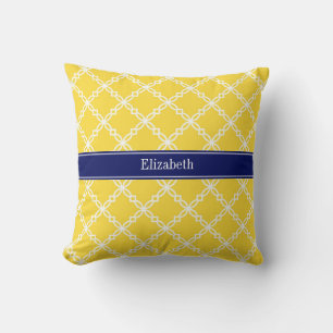 Ananas Weiß Fancy Quatrefoil Navy Namens Monogramm Kissen