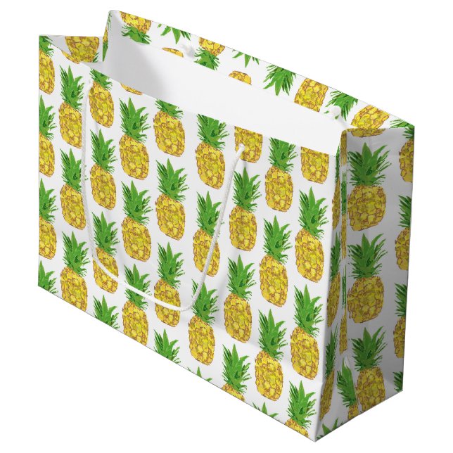 Ananas weiß große geschenktüte (Vorderseite Schrägansicht)
