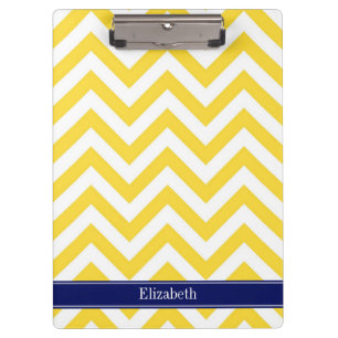 Ananas Weiß LG Chevron Marineblau Namensmonogramm Klemmbrett