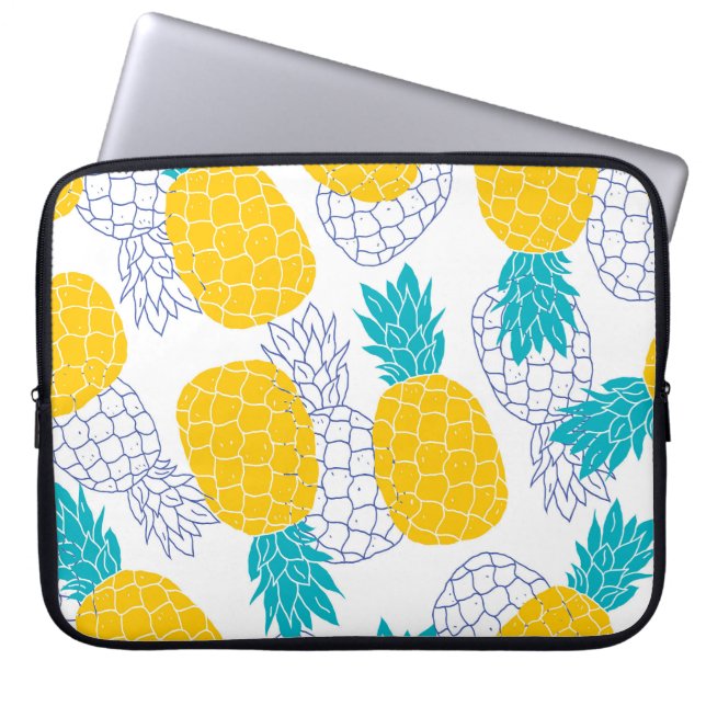 Ananas weißer Hintergrund, nahtloses Muster. Laptopschutzhülle (Vorderseite)