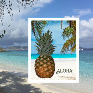 Ananas, Weißer Sandstrand, Palme, Blauer Himmel Postkarte