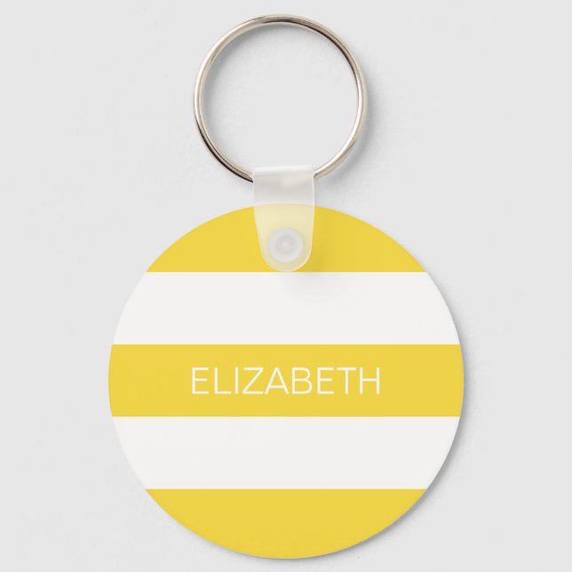 Ananas, welcher Horiz-Preppy-Streifen #3 Monogramm Schlüsselanhänger (Vorderseite)