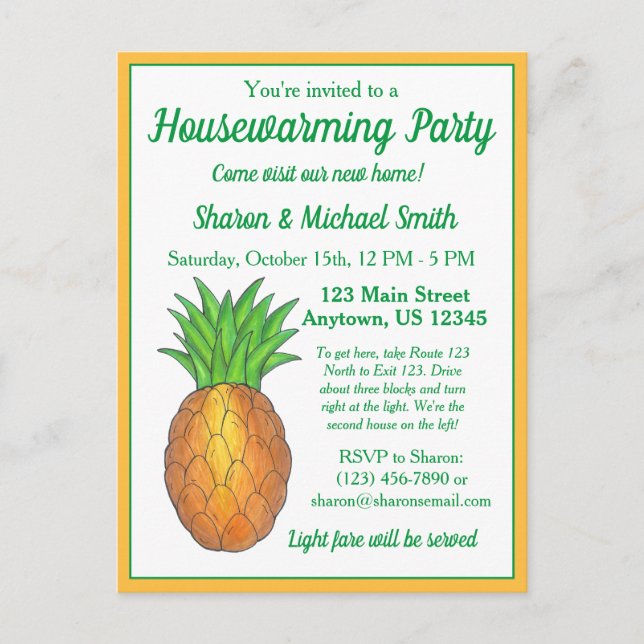 Ananas Welcome Open House Housewarming Party Einladungspostkarte (Vorderseite)