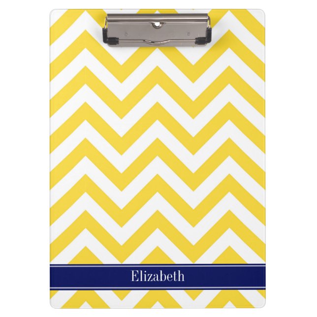 Ananas White LG Zickzack Navy Blue Name Monogram Klemmbrett (Vorderseite)