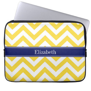 Ananas White LG Zickzack Navy Blue Name Monogram Laptopschutzhülle