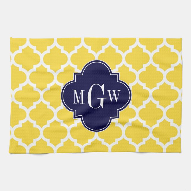 Ananas Wht Moroccan #5 Navy 3 Initial Monogramm Geschirrtuch (Horizontal)