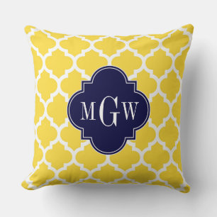 Ananas Wht Moroccan #5 Navy 3 Initialen Monogramm Kissen