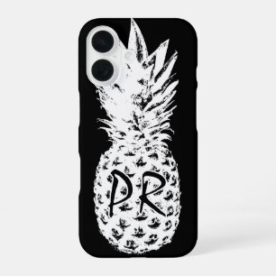 Ananas-Zeichnung schwarz-weiß individuelles Monogr iPhone 16 Hülle