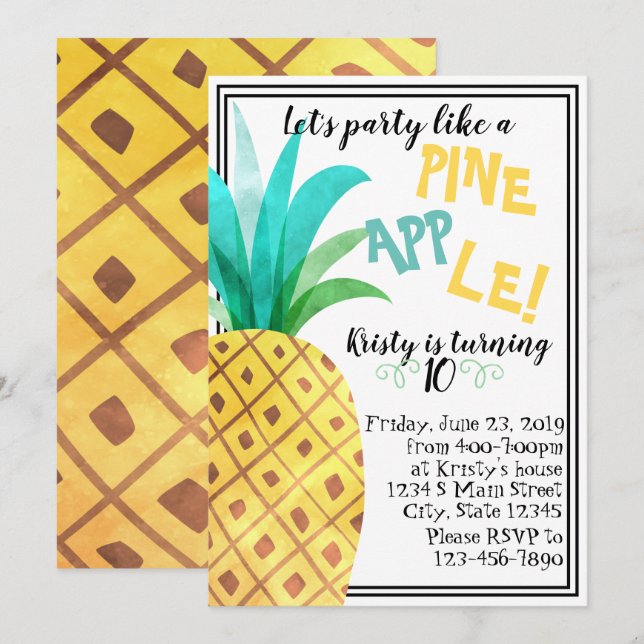 Ananas zum Geburtstag Einladung (Vorne/Hinten)