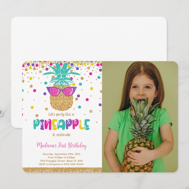 Ananas zum Geburtstag Foto Einladung (Vorne/Hinten)