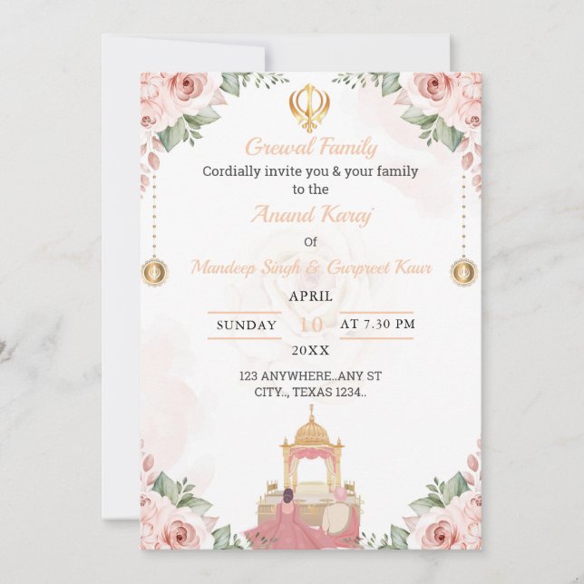Anand Karaj carte Faire-part de mariage, Mariage s (Devant)