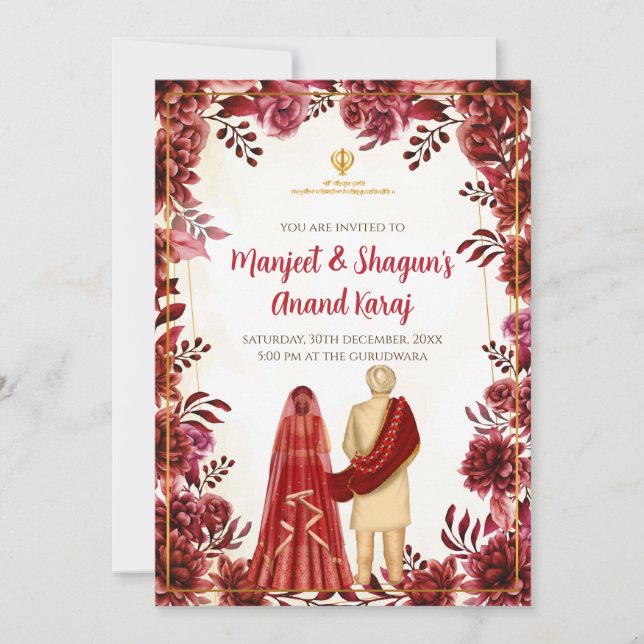 Anand Karaj Einladungen Digital Sikh Wedding Karte (Vorderseite)