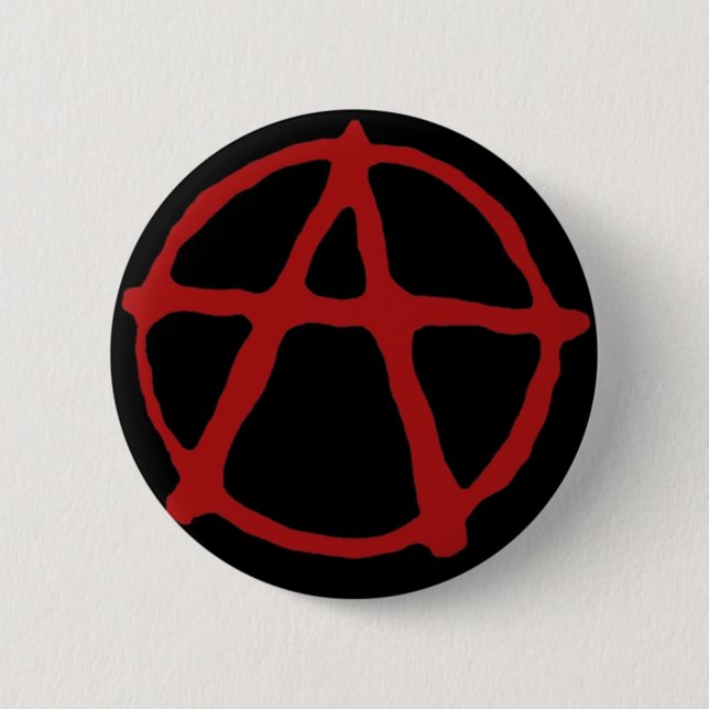 Anarchie. Schwarzer T - Shirt mit rotem Symbol Button (Vorderseite)