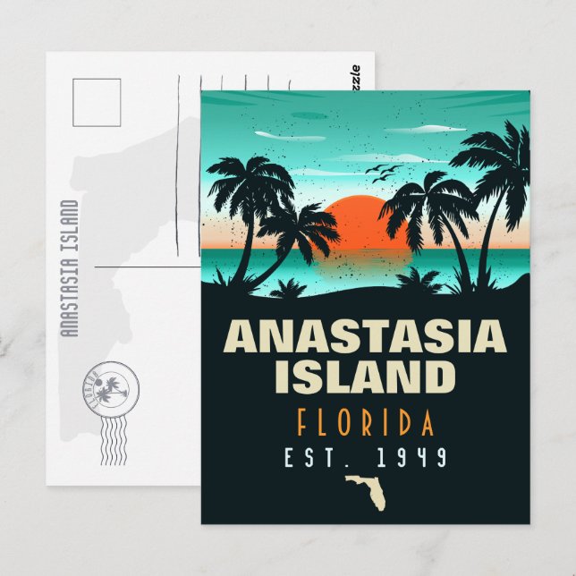 Anastasia Island Florida Retro Souvenirs Postkarte (Vorne/Hinten)