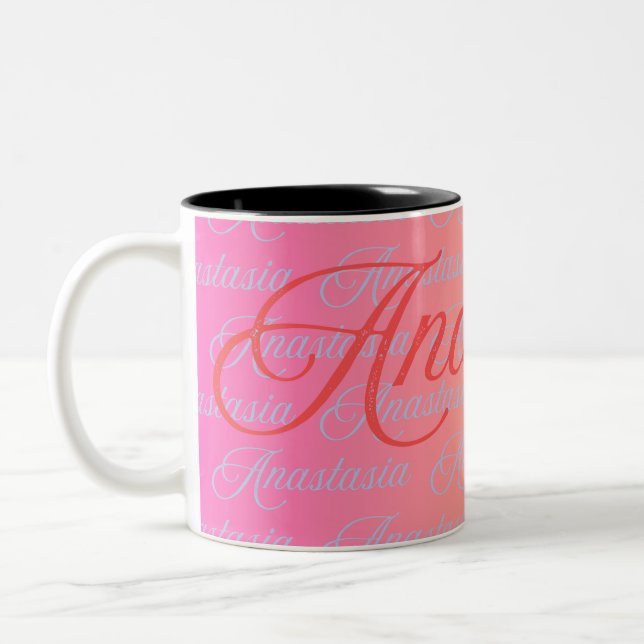 Anastasia Name Design Pattern Zweifarbige Tasse (Links)