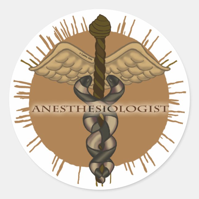 Anästhesiologe Caduceus Runder Aufkleber (Vorderseite)