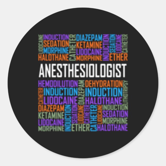 Anästhesist Words Anästhesie Doktor Runder Aufkleber (Vorderseite)