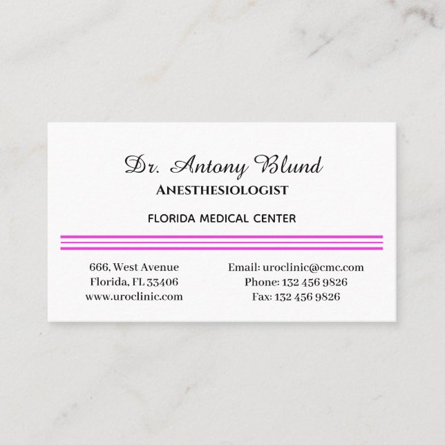 Anästhesistin Simple Pink Business Card Visitenkarte (Vorderseite)
