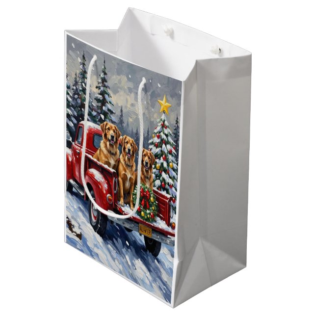Anatolian Shepherd Dog Christmas Red Truck Holiday Mittlere Geschenktüte (Vorderseite Schrägansicht)