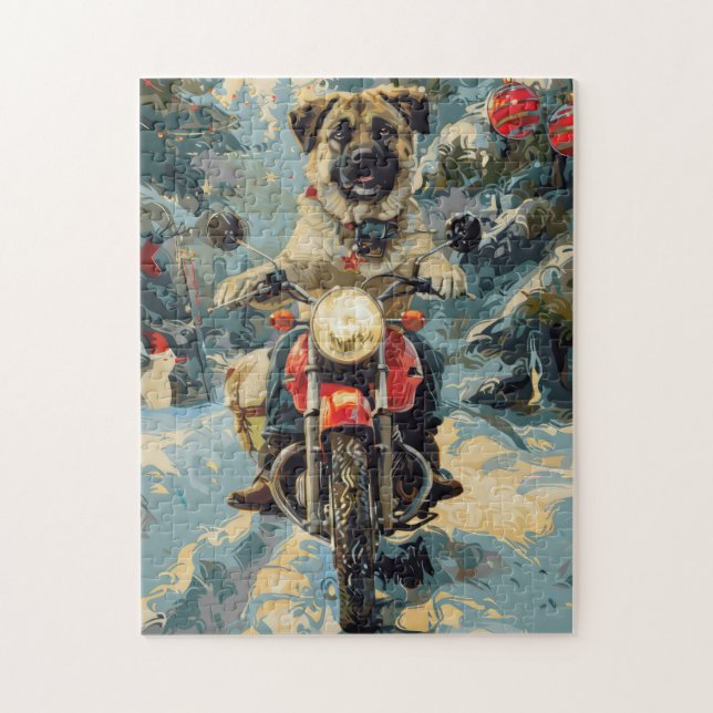 Anatolian Shepherd Dog Riding Motorrad Weihnachten (Vertikal)