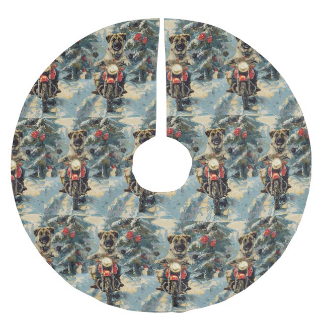 Anatolian Shepherd Dog Riding Motorrad Weihnachten Polyester Weihnachtsbaumdecke (Vorderseite)