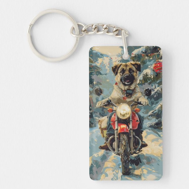 Anatolian Shepherd Dog Riding Motorrad Weihnachten Schlüsselanhänger (Vorderseite)