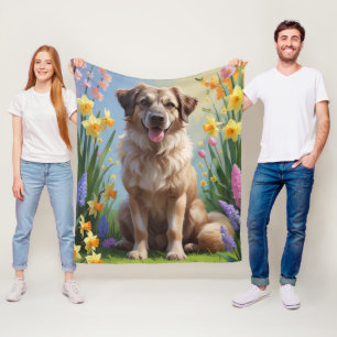 Anatolian Shepherd Dog Spring Blumen Malerei Fleecedecke