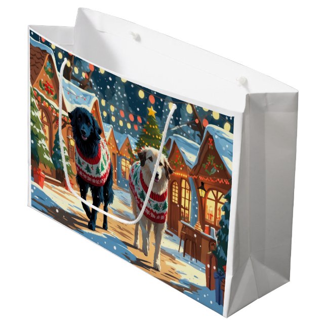 Anatolian Shepherd Dogs Christmas Snow Holiday Große Geschenktüte (Vorderseite Schrägansicht)