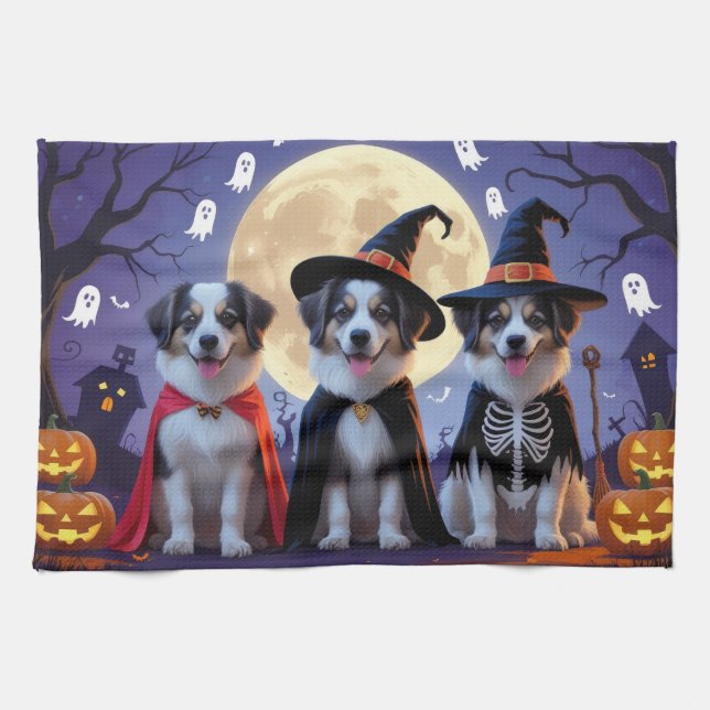 Anatolian Shepherd Dogs Pumpkin Halloween Funny Geschirrtuch (Horizontal)