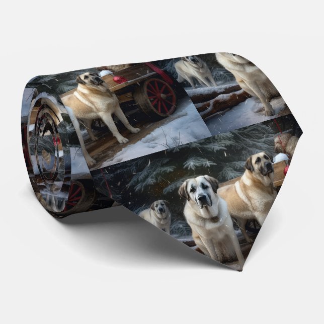Anatolian Shepherd Snowy Sleigh Weihnachtsdekor Krawatte (Gerollt)