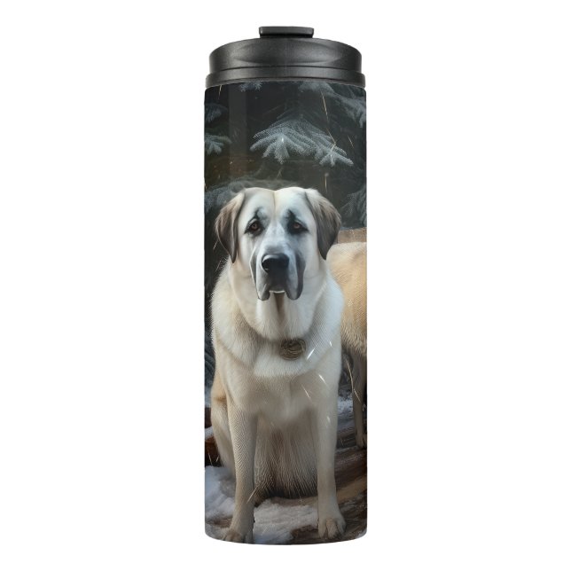 Anatolian Shepherd Snowy Sleigh Weihnachtsdekor Thermosbecher (Vorderseite)