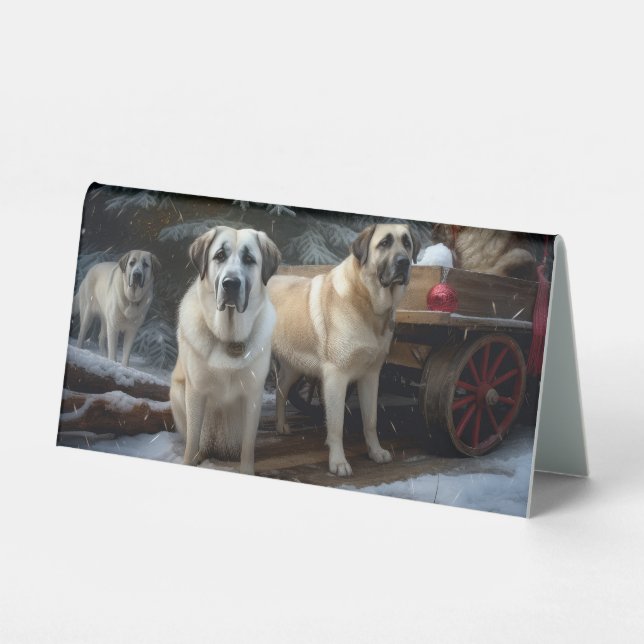 Anatolian Shepherd Snowy Sleigh Weihnachtsdekor Tischaufsteller (Vorderseite)