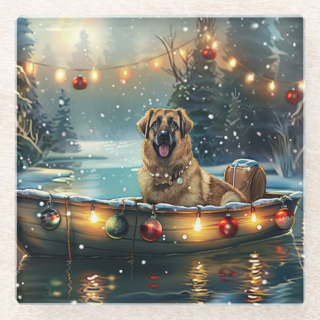 Anatolian Shepherd Weihnachtsfeiertage Glasuntersetzer (Vorderseite)
