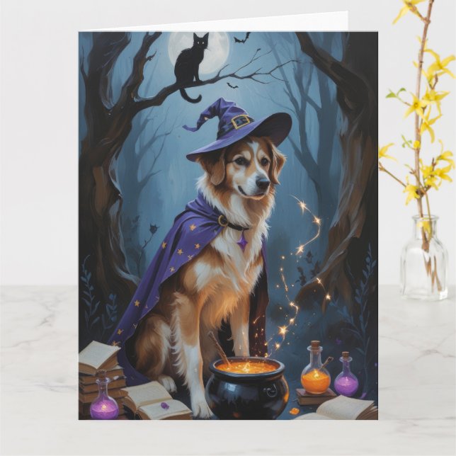 Anatolian Shepherd Whimsical Halloween Malerei Karte (Gelbe Blume)