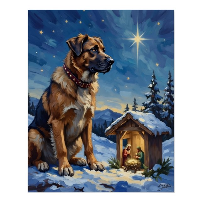 Anatolianscher Hirtenhund bewacht eine Weihnachtsk Poster (Vorderseite)
