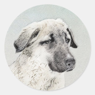 Anatolische Hirtenmalerei - Original Hundekunst Runder Aufkleber