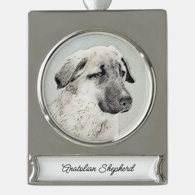 Anatolische Hirtenmalerei - Originelle Hundekunst Banner-Ornament Silber (Vorderseite)