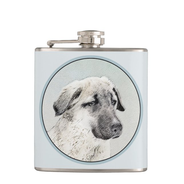Anatolische Hirtenmalerei - Originelle Hundekunst Flachmann (Vorderseite)
