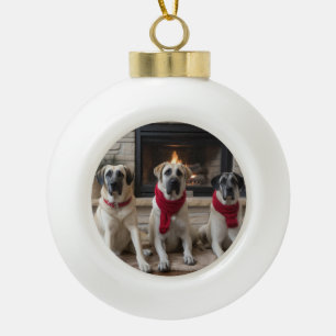 Anatolischer Hirtenhund am Kamin Weihnachten Keramik Kugel-Ornament