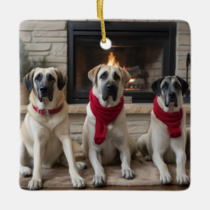 Anatolischer Hirtenhund am Kamin Weihnachten Keramikornament
