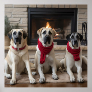 Anatolischer Hirtenhund am Kamin Weihnachten Poster