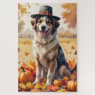 Anatolischer Hirtenhund im Herbstlaub Erntedankfes