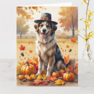 Anatolischer Hirtenhund im Herbstlaub Erntedankfes Karte