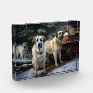 Anatolischer Hirtenhund Schnee Schlitten Weihnacht Fotoblock