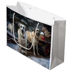 Anatolischer Hirtenhund Schnee Schlitten Weihnacht Große Geschenktüte