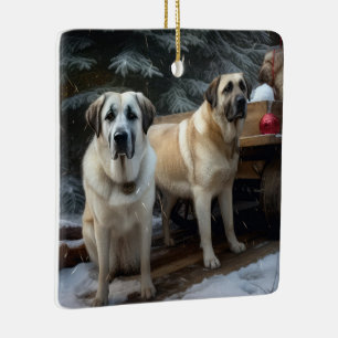 Anatolischer Hirtenhund Schnee-Schlitten Weihnacht Keramikornament