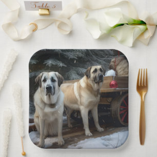 Anatolischer Hirtenhund Schnee-Schlitten Weihnacht Pappteller
