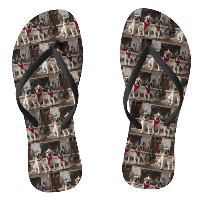 Anatolischer Schäferhund am Feuerplatz Weihnachten Flip Flops (Fußbett)