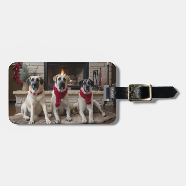 Anatolischer Schäferhund am Feuerplatz Weihnachten Gepäckanhänger (Vorderseite horizontal)